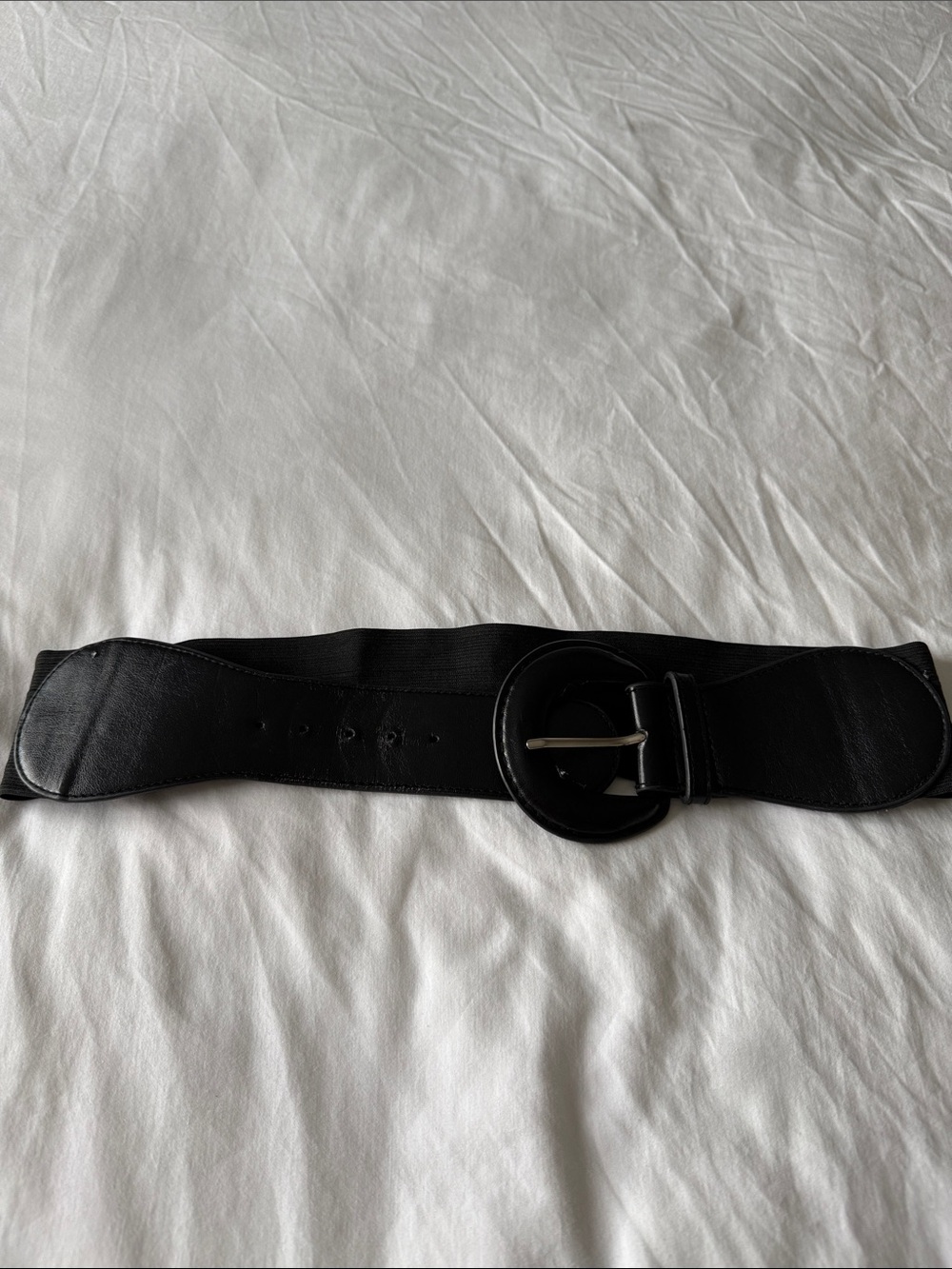 2/$7- Black Wide Elastic Waist Belt with Round Buckle